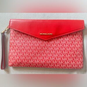 Michael Kors Red and Pink Signature Wristlet Clutch